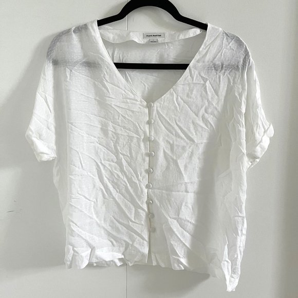 Frank and Oak Textured Button Up Short Sleeve Blouse - White / Medium - Picture 1 of 2